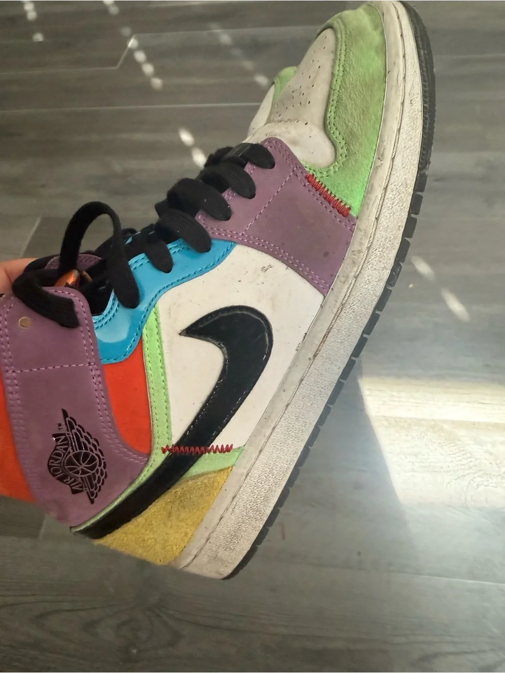 Jordan Kids High-Top Sneakers in Green, Purple, Cream & Black